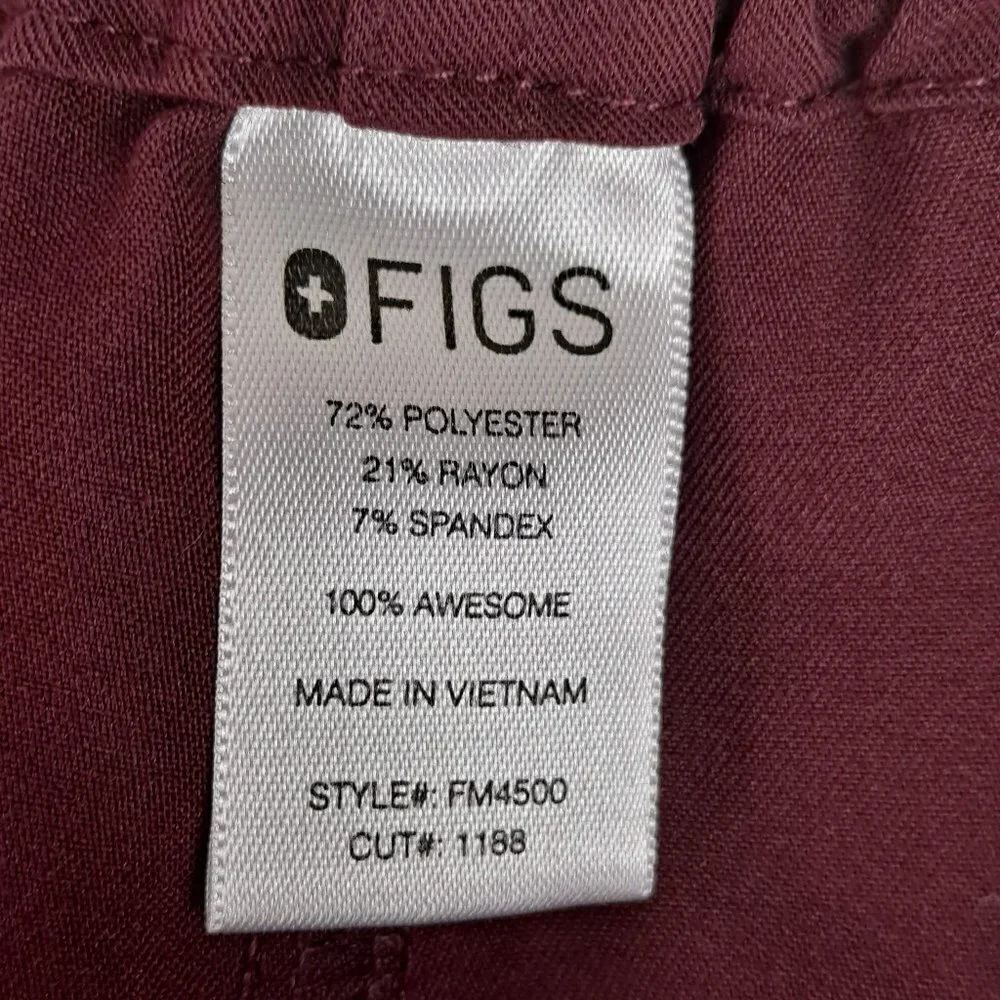 FIGS Mens Size Small Pisco Basic Scrub Pant Dark Red 4 Pockets Elastic Waist